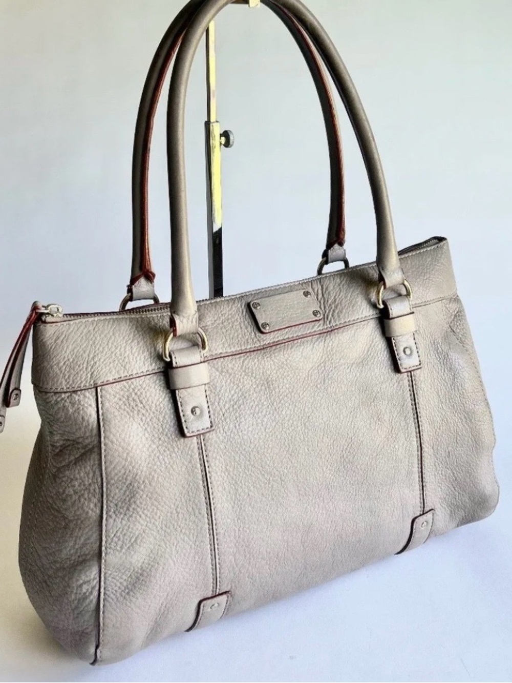 Kate Spade Grey Genuine Pebble Leather Handbag Shoulder Bag Tote